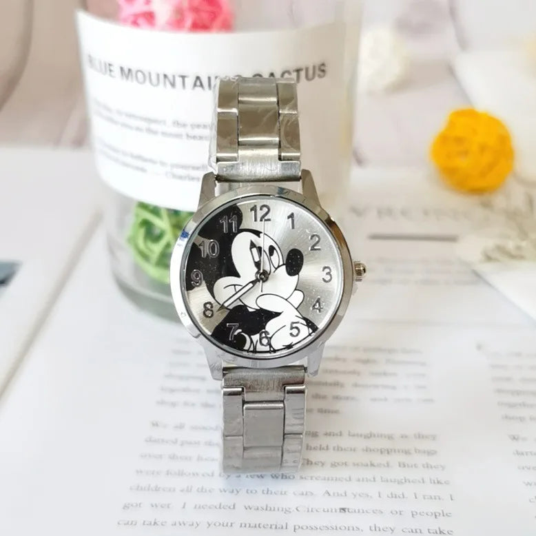 Disney Mickey Mouse Minnie Kids Student Cartoon Watch Aolly Steel Quartz Watches Clock for Boys Girls Gift