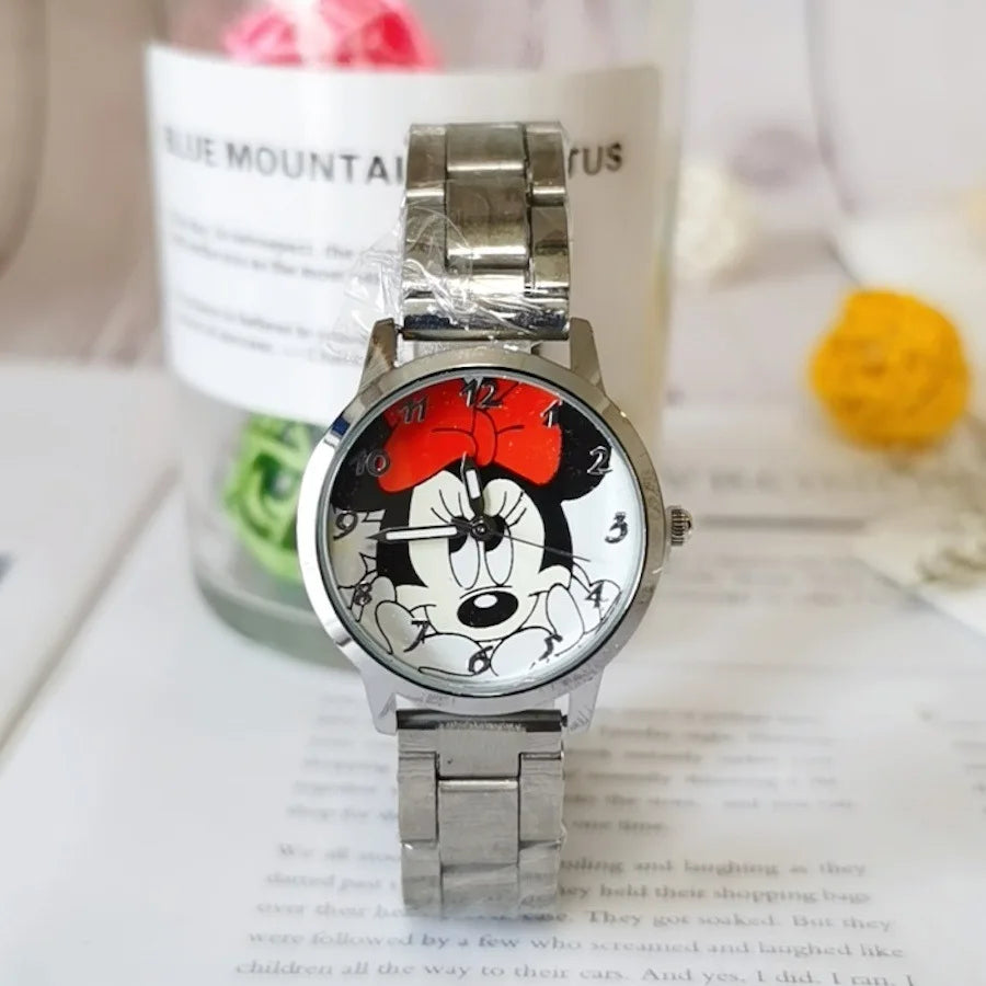 Disney Mickey Mouse Minnie Kids Student Cartoon Watch Aolly Steel Quartz Watches Clock for Boys Girls Gift