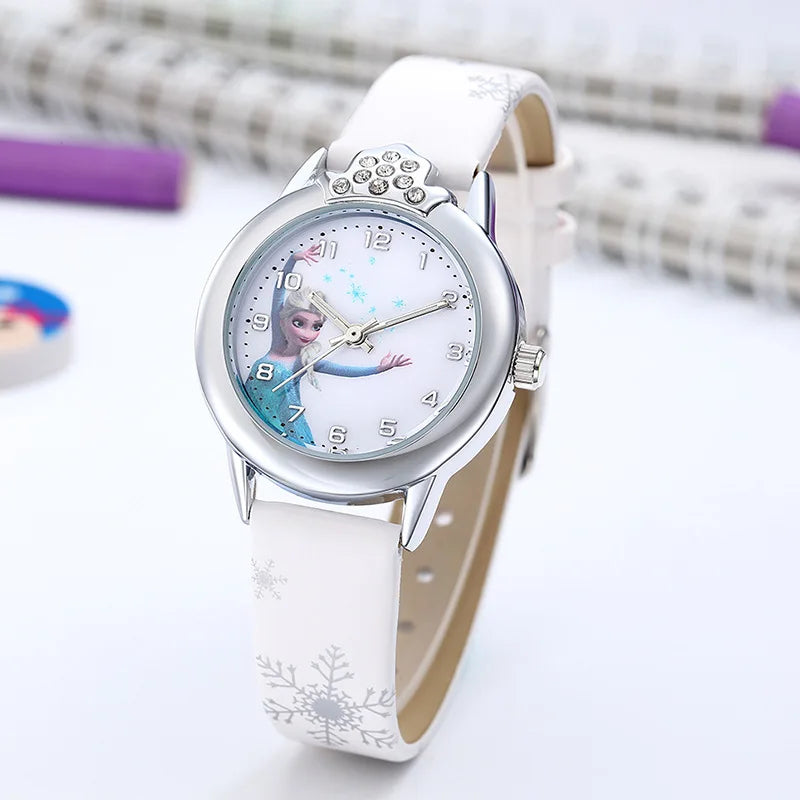 Elsa Watch Girls Elsa Princess Kids Watches Leather Strap Cute Children's Cartoon Wristwatches Gifts for Kids Girl Frozen Clock