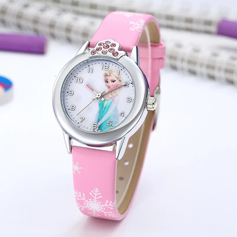 Elsa Watch Girls Elsa Princess Kids Watches Leather Strap Cute Children's Cartoon Wristwatches Gifts for Kids Girl Frozen Clock