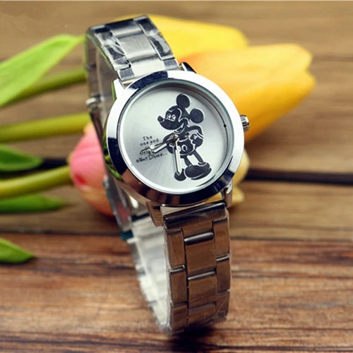 Disney Mickey Mouse Minnie Kids Student Cartoon Watch Aolly Steel Quartz Watches Clock for Boys Girls Gift