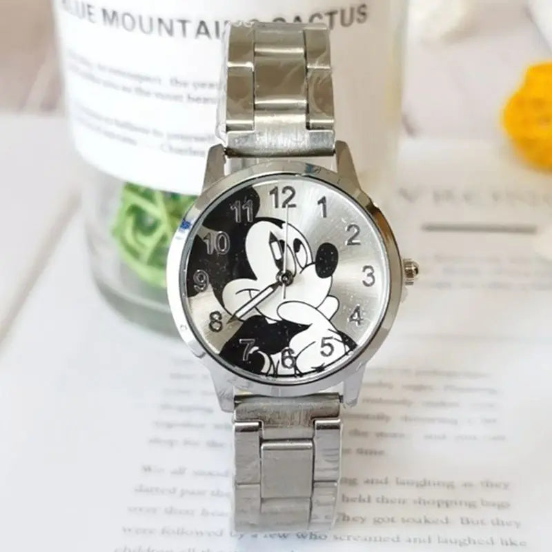 Disney Mickey Mouse Minnie Kids Student Cartoon Watch Aolly Steel Quartz Watches Clock for Boys Girls Gift