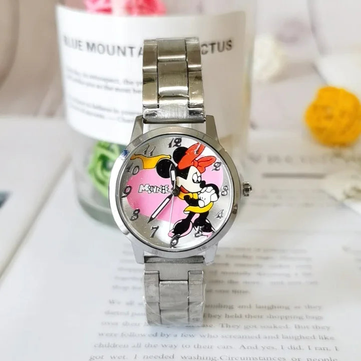 Disney Mickey Mouse Minnie Kids Student Cartoon Watch Aolly Steel Quartz Watches Clock for Boys Girls Gift