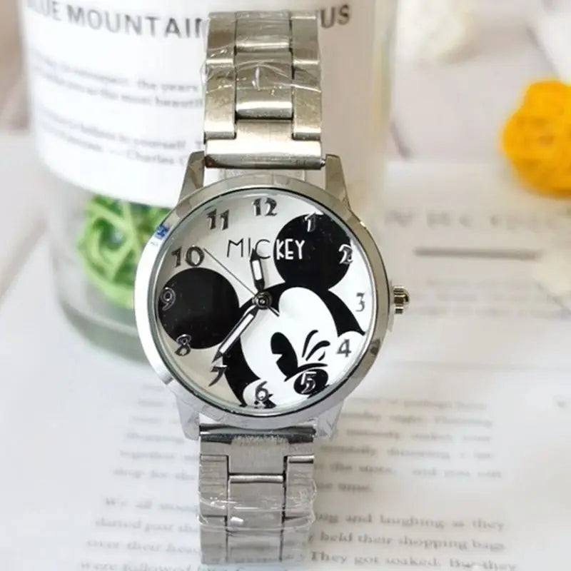 Disney Mickey Mouse Minnie Kids Student Cartoon Watch Aolly Steel Quartz Watches Clock for Boys Girls Gift