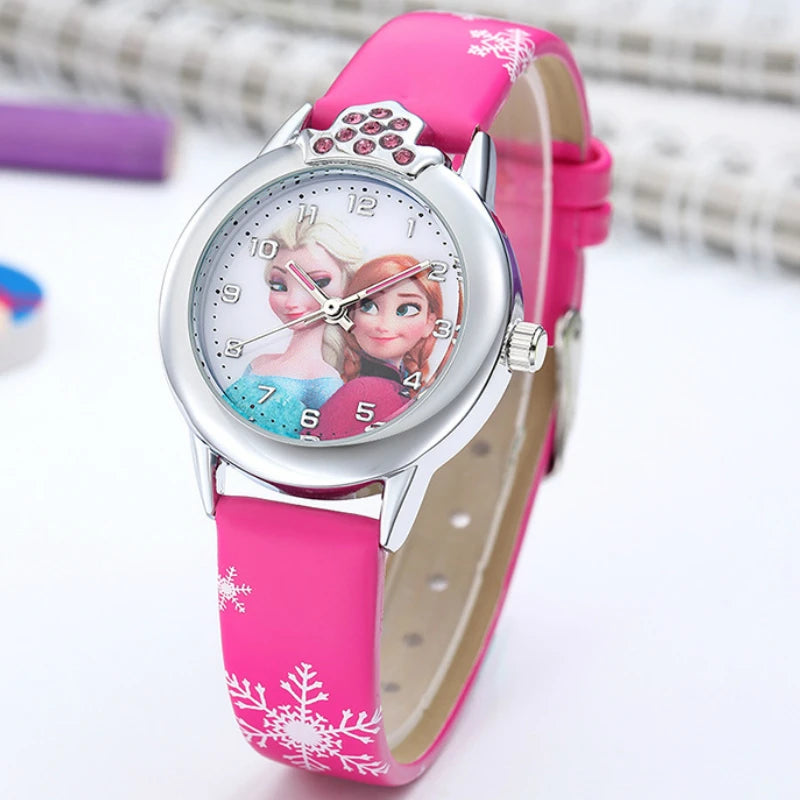 Elsa Watch Girls Elsa Princess Kids Watches Leather Strap Cute Children's Cartoon Wristwatches Gifts for Kids Girl Frozen Clock