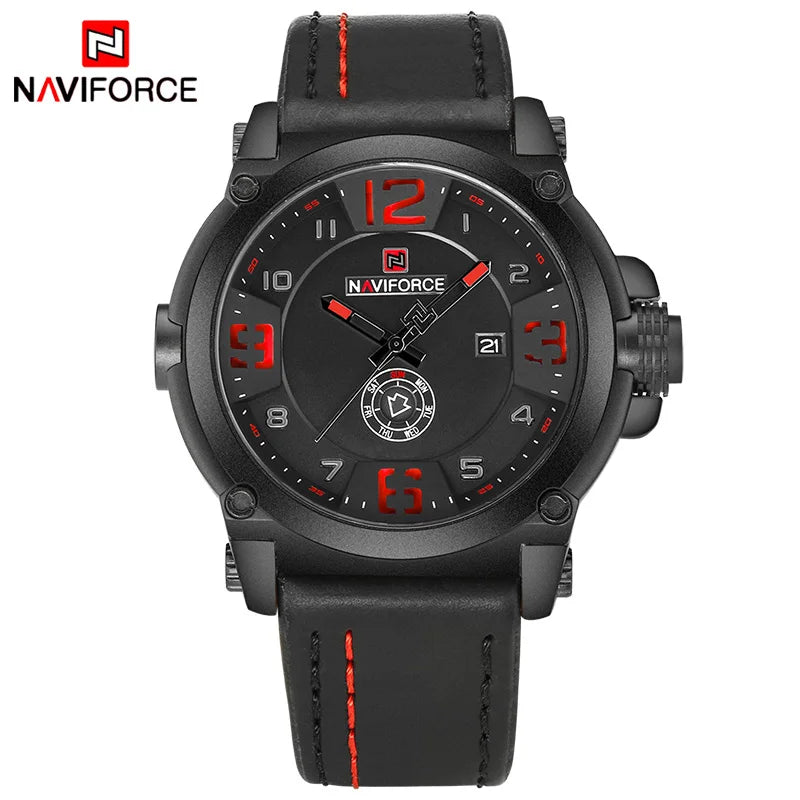 NAVIFORCE Luxury Brand Men Sports Military Quartz Watch for Man Analog Date Clock Leather Strap Wristwatch Relogio Free Shiping