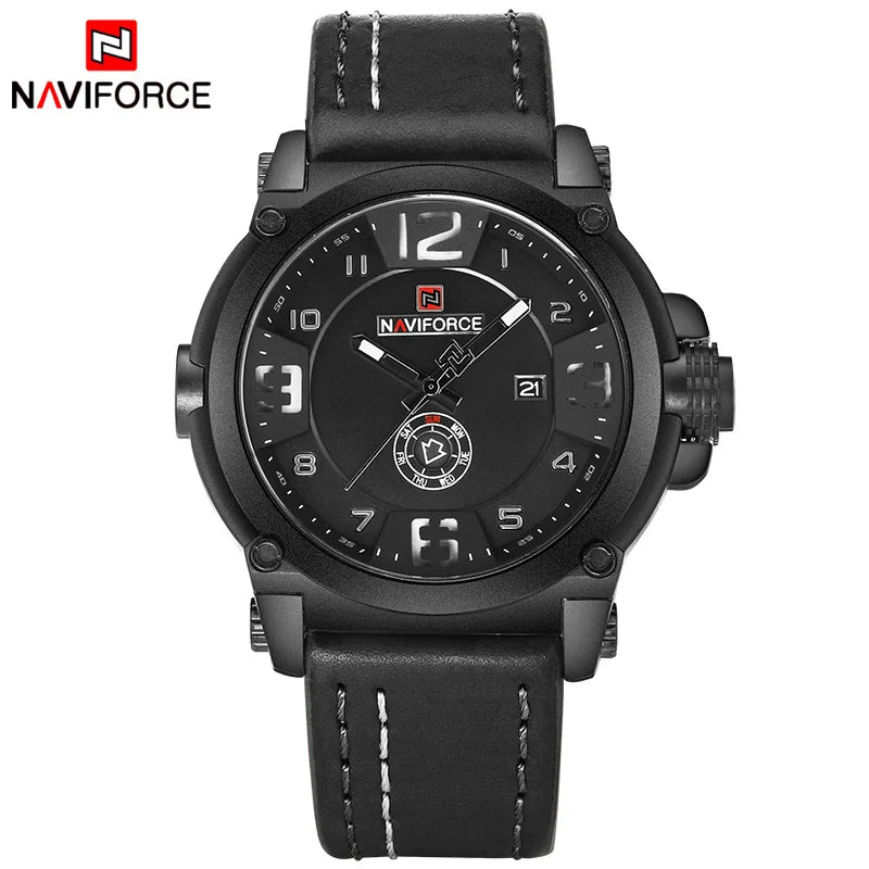 NAVIFORCE Luxury Brand Men Sports Military Quartz Watch for Man Analog Date Clock Leather Strap Wristwatch Relogio Free Shiping