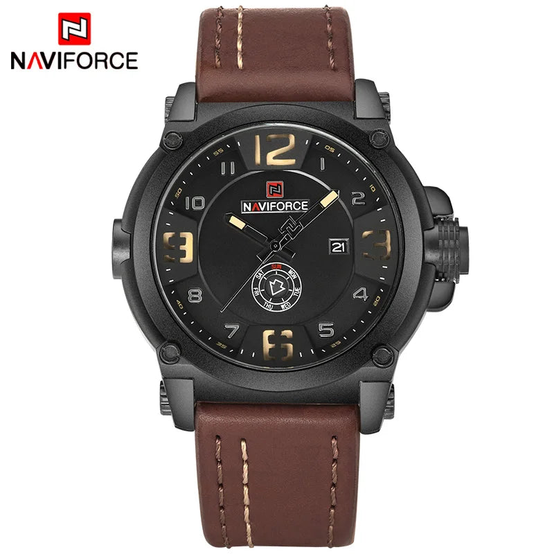 NAVIFORCE Luxury Brand Men Sports Military Quartz Watch for Man Analog Date Clock Leather Strap Wristwatch Relogio Free Shiping