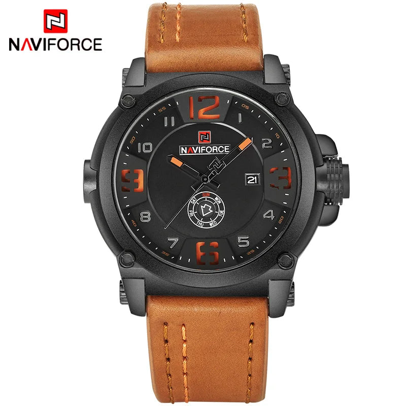 NAVIFORCE Luxury Brand Men Sports Military Quartz Watch for Man Analog Date Clock Leather Strap Wristwatch Relogio Free Shiping