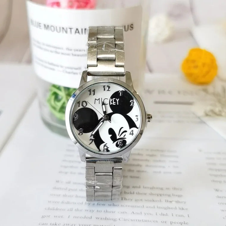 Disney Mickey Mouse Minnie Kids Student Cartoon Watch Aolly Steel Quartz Watches Clock for Boys Girls Gift