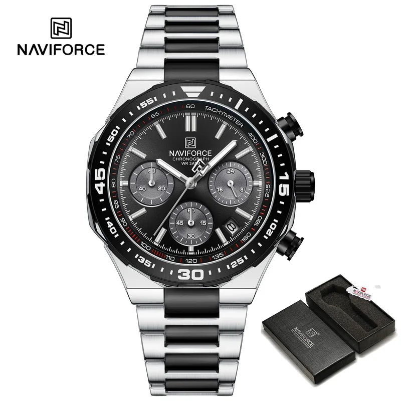 NAVIFORCE Fashion Watch For Men High Quality Luxury Stainless Steel Waterproof Classic Quartz Wristwatches Male Big Face Clock