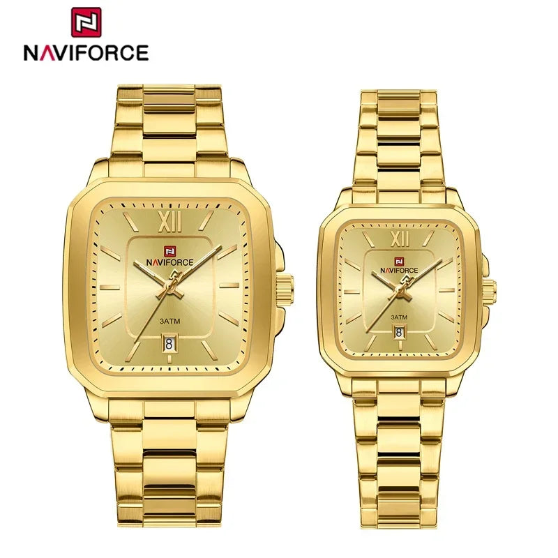 NAVIFORCE Men Quartz Watch Waterproof Casual Couple Watch Wear Resistant Stainless Strap Square Dial Design Women Lover Gift