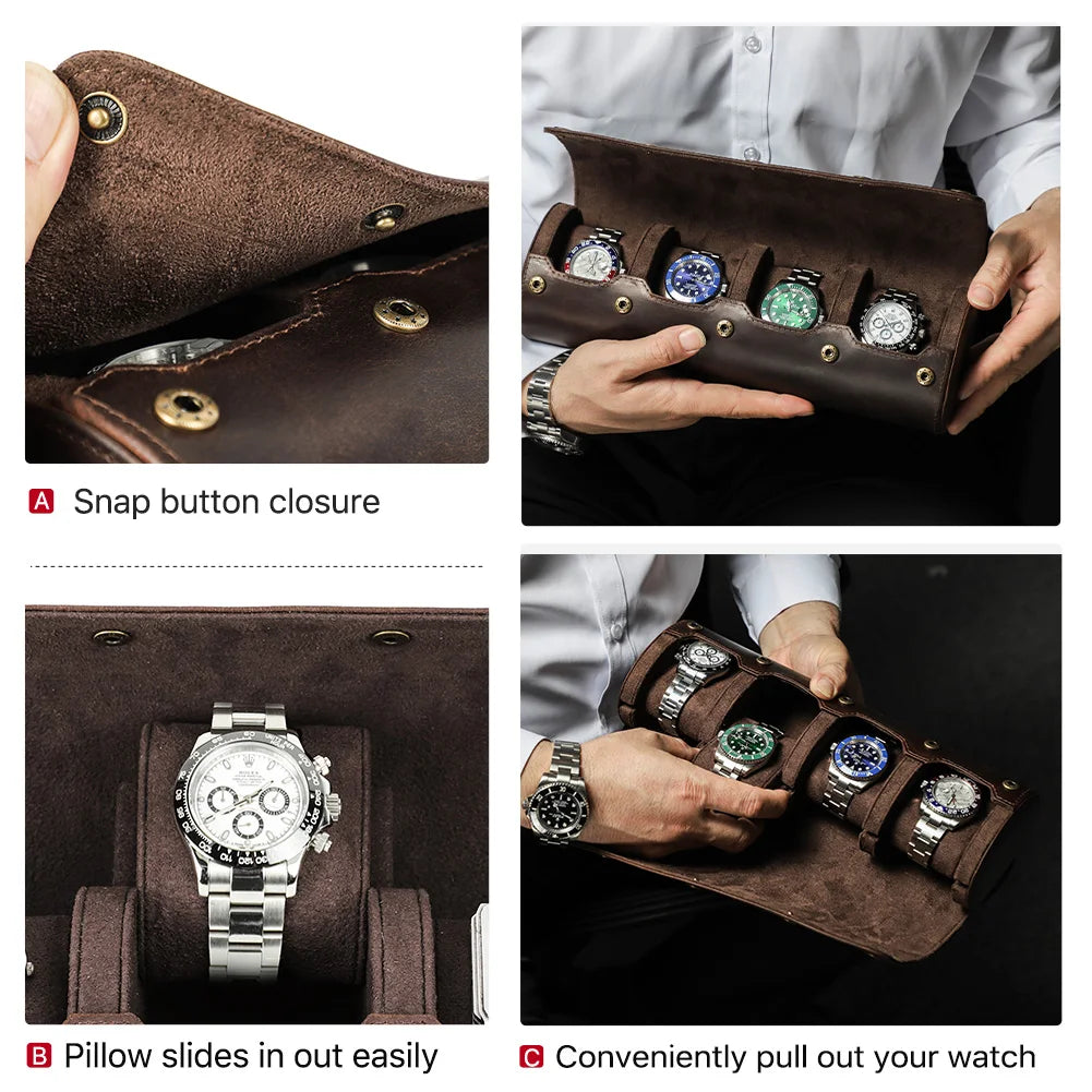 CONTACT'S FAMILY 3 Grids Genuine leather Watch box Men Watches Travel Storage and Packaging Wristwatch Case High Quality Gift