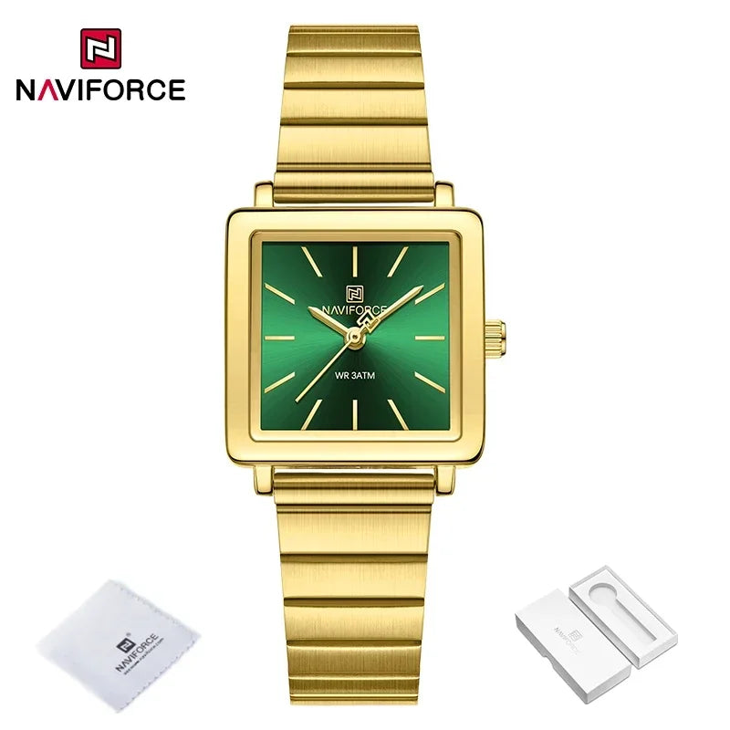 NAVIFORCE Square Stainless Steel Women Quartz Watches Casual 30M Waterproof Girl Ladies Wristwatch Female Clock Relogio Feminino