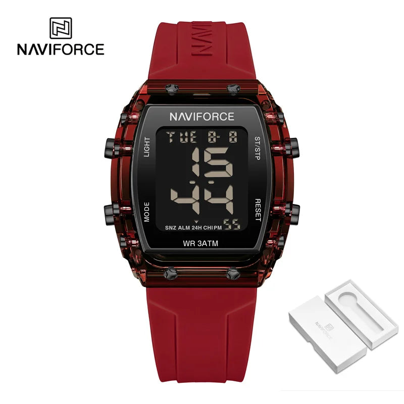 NAVIFORCE Women Watch Waterproof Personality Square Wristwatches LED Digital Silicone Strap Sport Electronic Clock Montre Femme