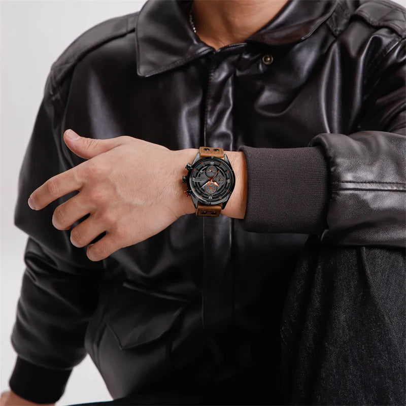 NAVIFORCE Men Casual Watch Fashion Luxury Waterproof Genuine Leather Strap Male Chronograph Quartz WristWatch Relogio Masculino