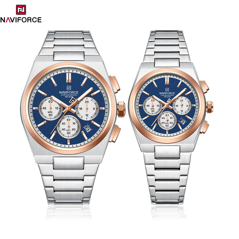 NAVIFORCE Fashion Couple Set Watch Classic Luxury Men Women Simple Quartz Watches Stainless Steel Waterproof Wristwatch 2pcs