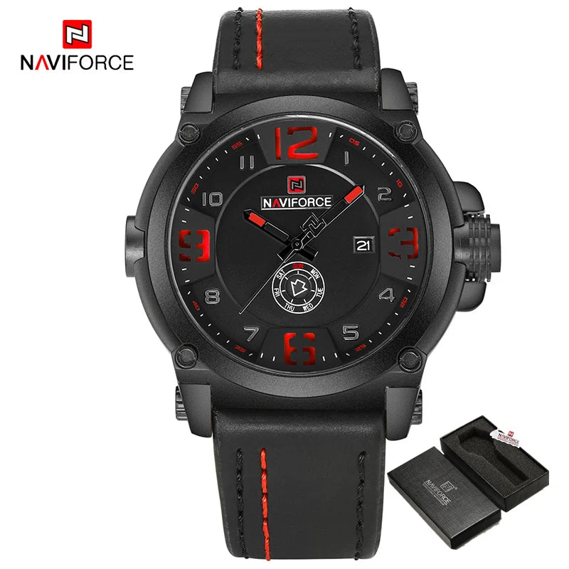 NAVIFORCE Luxury Brand Men Sports Military Quartz Watch for Man Analog Date Clock Leather Strap Wristwatch Relogio Free Shiping