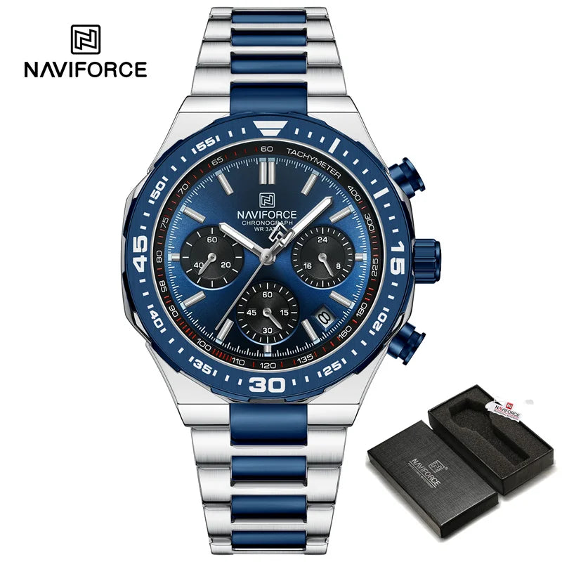 NAVIFORCE Fashion Watch For Men High Quality Luxury Stainless Steel Waterproof Classic Quartz Wristwatches Male Big Face Clock