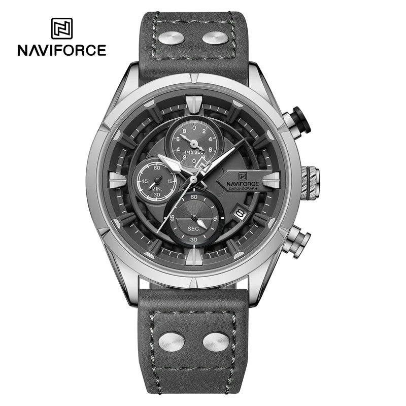 NAVIFORCE Men Casual Watch Fashion Luxury Waterproof Genuine Leather Strap Male Chronograph Quartz WristWatch Relogio Masculino