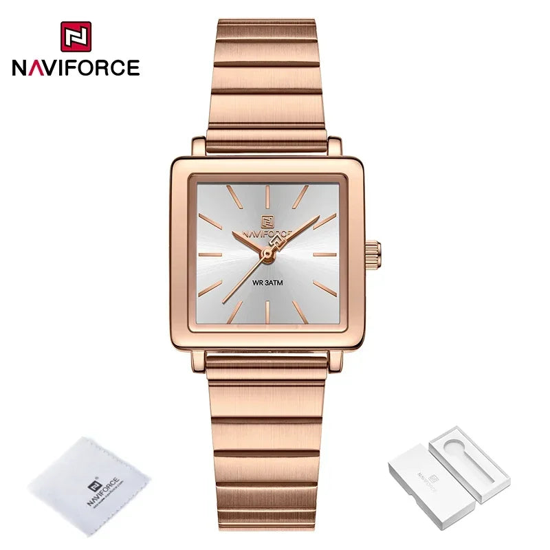 NAVIFORCE Square Stainless Steel Women Quartz Watches Casual 30M Waterproof Girl Ladies Wristwatch Female Clock Relogio Feminino