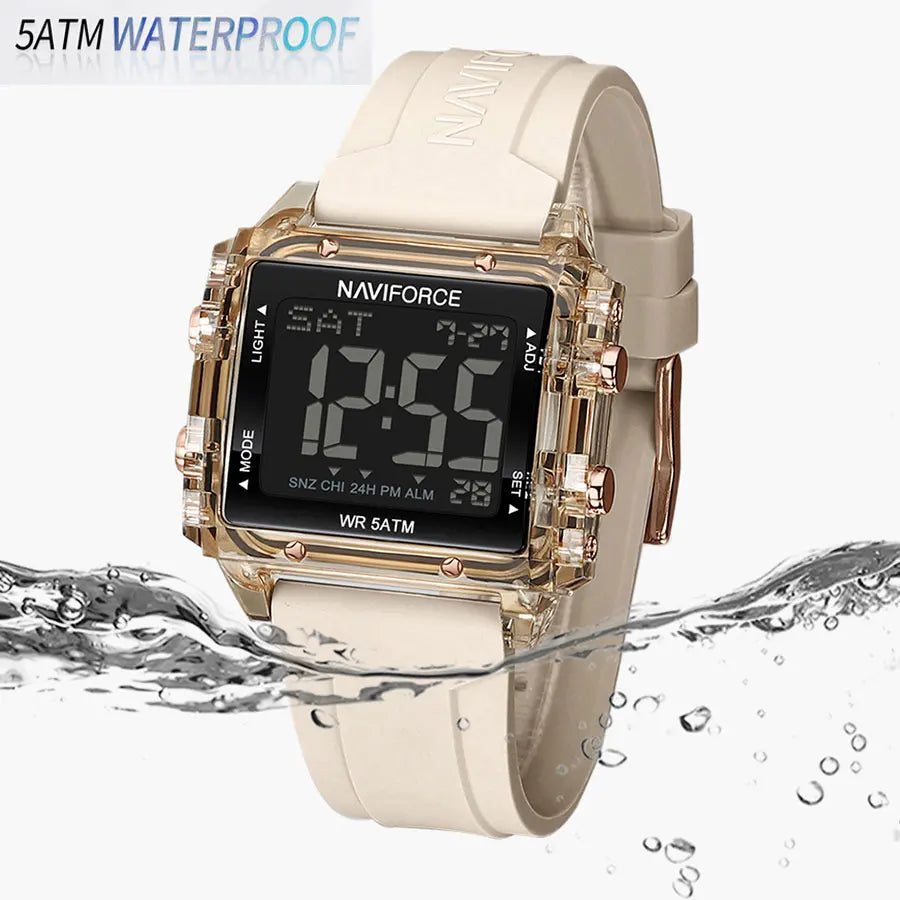 NAVIFORCE Women Sport LED Watches Top Brand Digital Waterproof Clock Silicone Strap Luminous Electronic Wristwatch Montre Femme