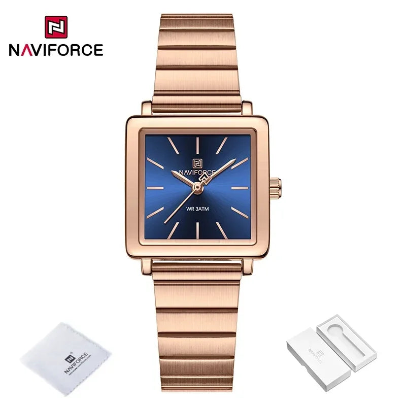 NAVIFORCE Square Stainless Steel Women Quartz Watches Casual 30M Waterproof Girl Ladies Wristwatch Female Clock Relogio Feminino