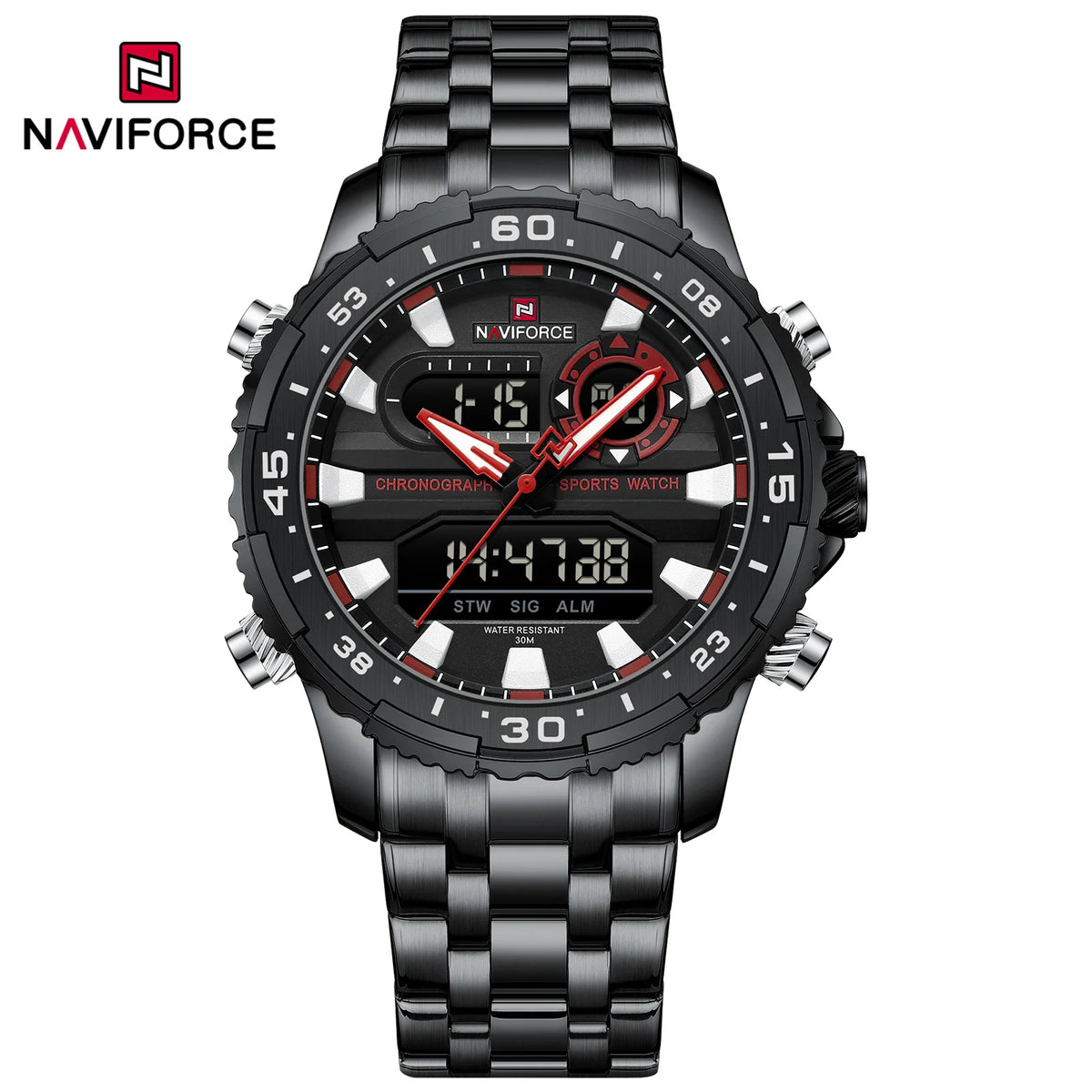 NAVIFORCE Original Watches for Men Analog Digital Sport Quartz Wrist Watch Male Military Luminous Waterproof Steel Alarm Clock