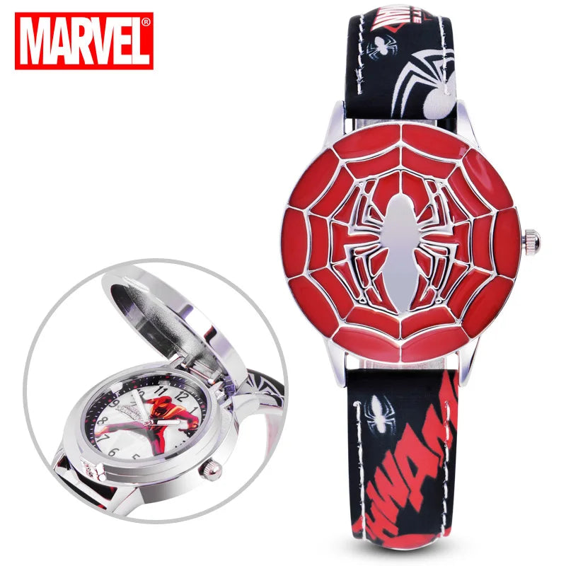 Disney spiderman Kids watch Captain America ironman children's watches Leather Quartz Flip Metal Case Watches Boys Clock gifts