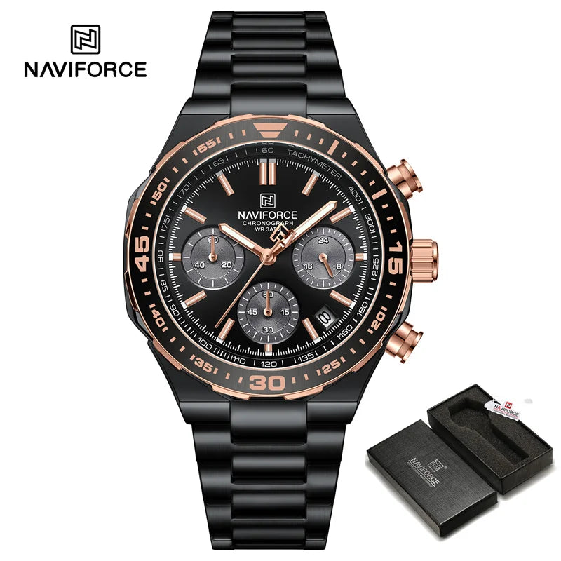 NAVIFORCE Fashion Watch For Men High Quality Luxury Stainless Steel Waterproof Classic Quartz Wristwatches Male Big Face Clock