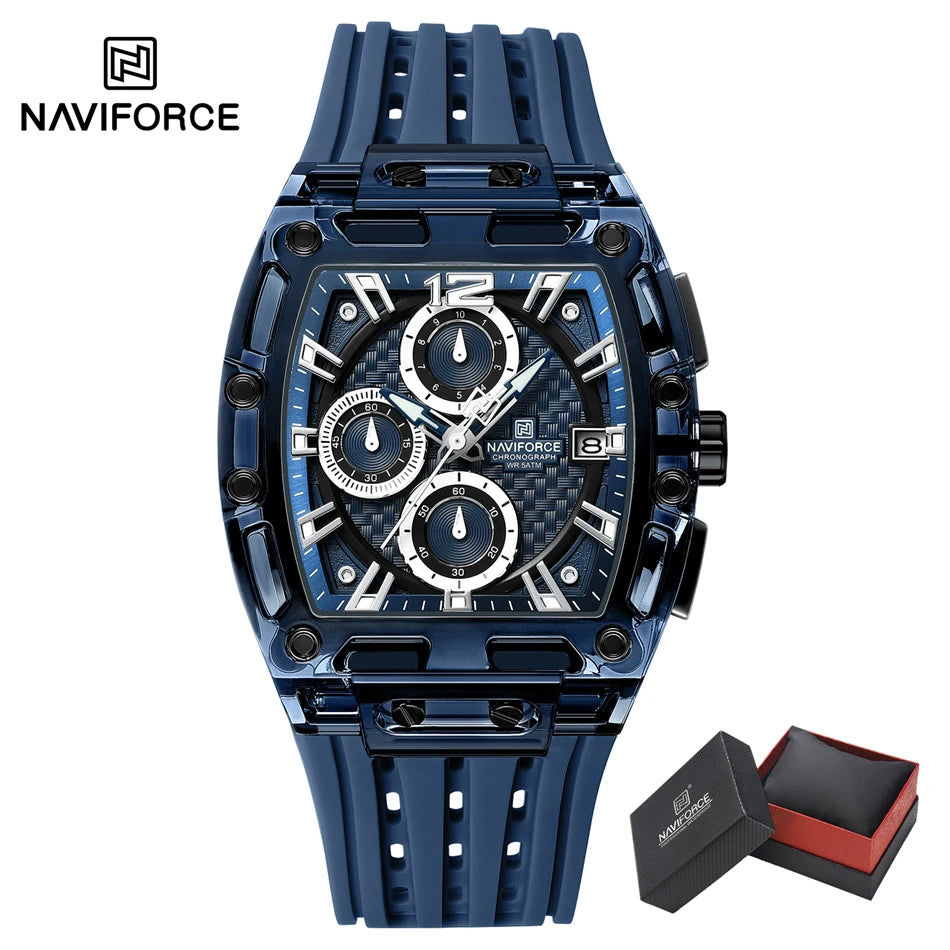 NAVIFORCE Men's Watch High Quality Quartz Fashion Clock Waterproof Silicone Tape Watch for Men Luminous Date Sports Wristwatches