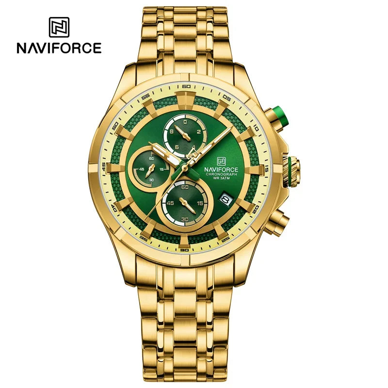 NAVIFORCE Luxury Brand Watch for Men Stainless Steel Strap Chronograph Clock Male Sport Casual Waterproof Quartz Wristwatch 2024