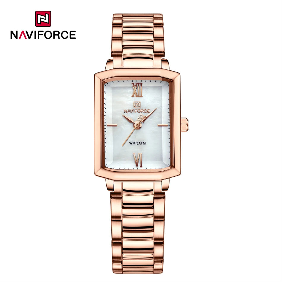 NAVIFORCE Ladies Watches Women High Quality Simple Watch Top Brand Steel Belt Quartz Square Waterproof Wristwatch Beautiful Gift