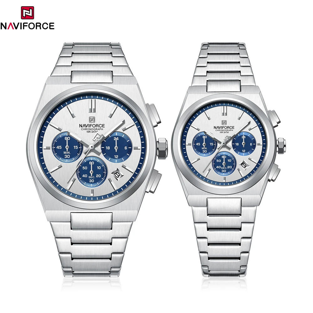 NAVIFORCE Fashion Couple Set Watch Classic Luxury Men Women Simple Quartz Watches Stainless Steel Waterproof Wristwatch 2pcs