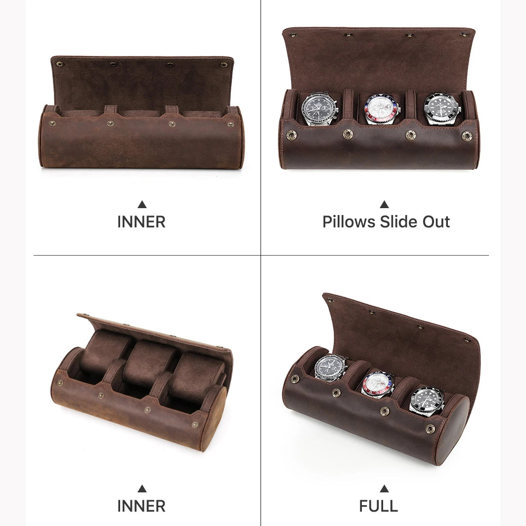 CONTACT'S FAMILY 3 Grids Genuine leather Watch box Men Watches Travel Storage and Packaging Wristwatch Case High Quality Gift