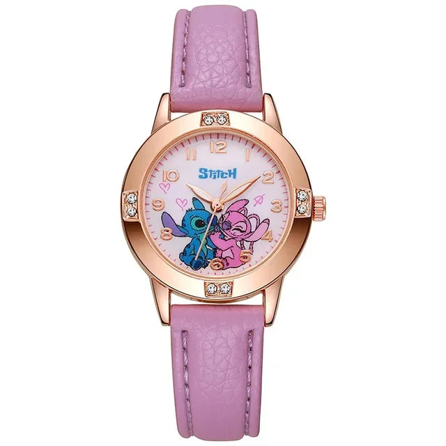 Disney Children's Watches Kids Boys Girls Cute Cartoon Stitch Imitation Diamond Wristwatch Belt Student Quartz Watch Gift