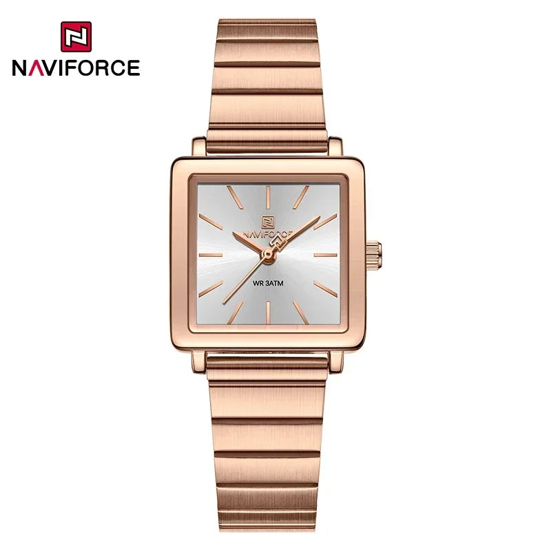 NAVIFORCE Square Stainless Steel Women Quartz Watches Casual 30M Waterproof Girl Ladies Wristwatch Female Clock Relogio Feminino