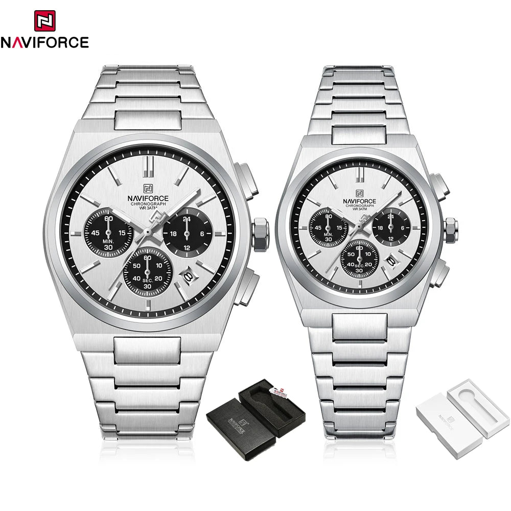 NAVIFORCE Fashion Couple Set Watch Classic Luxury Men Women Simple Quartz Watches Stainless Steel Waterproof Wristwatch 2pcs