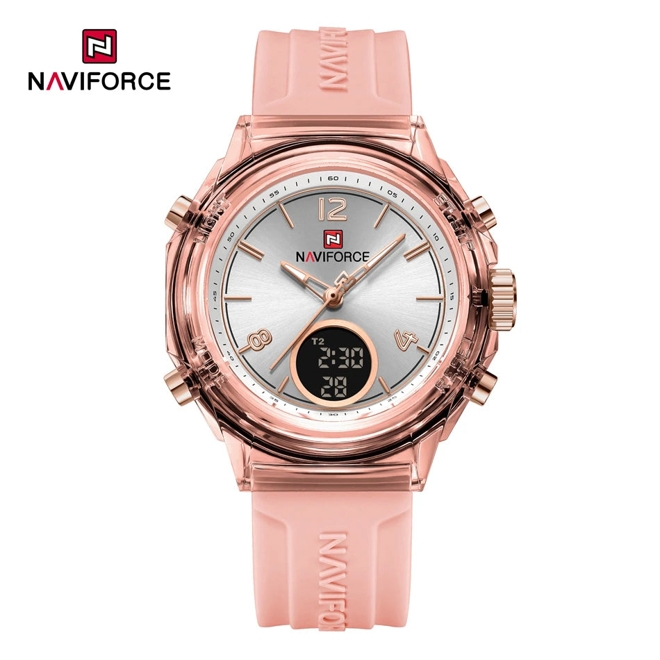 NAVIFORCE Watches For Women Dual Display Ladies Luminous Retro Female Quartz Watch Waterproof Round Dial 2024 Montres Femmes