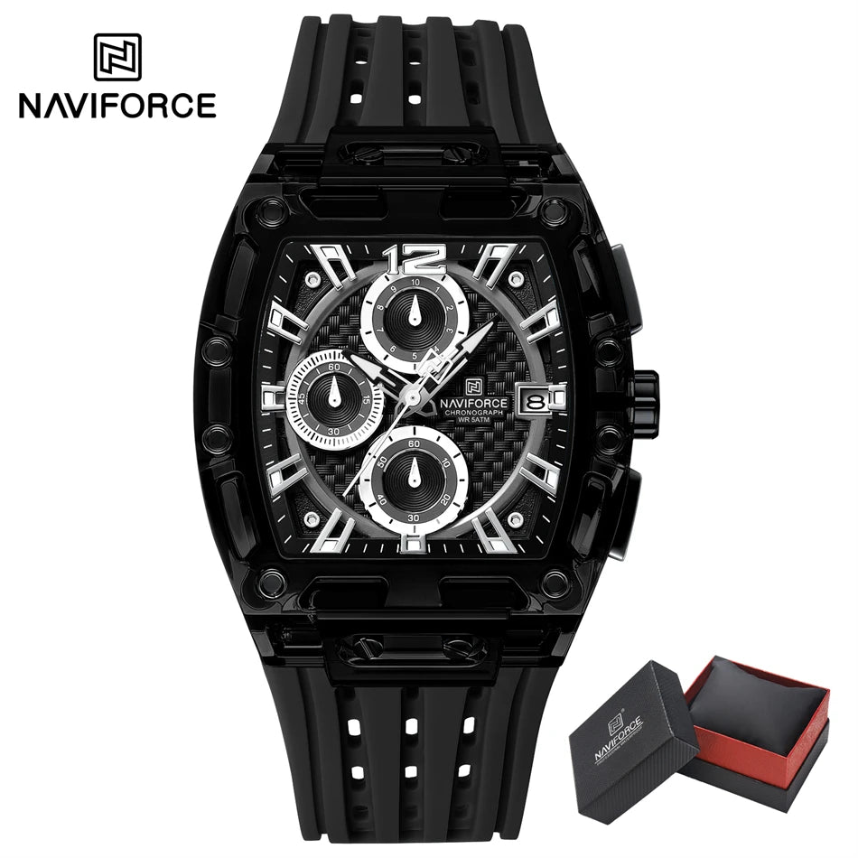 NAVIFORCE Men's Watch High Quality Quartz Fashion Clock Waterproof Silicone Tape Watch for Men Luminous Date Sports Wristwatches