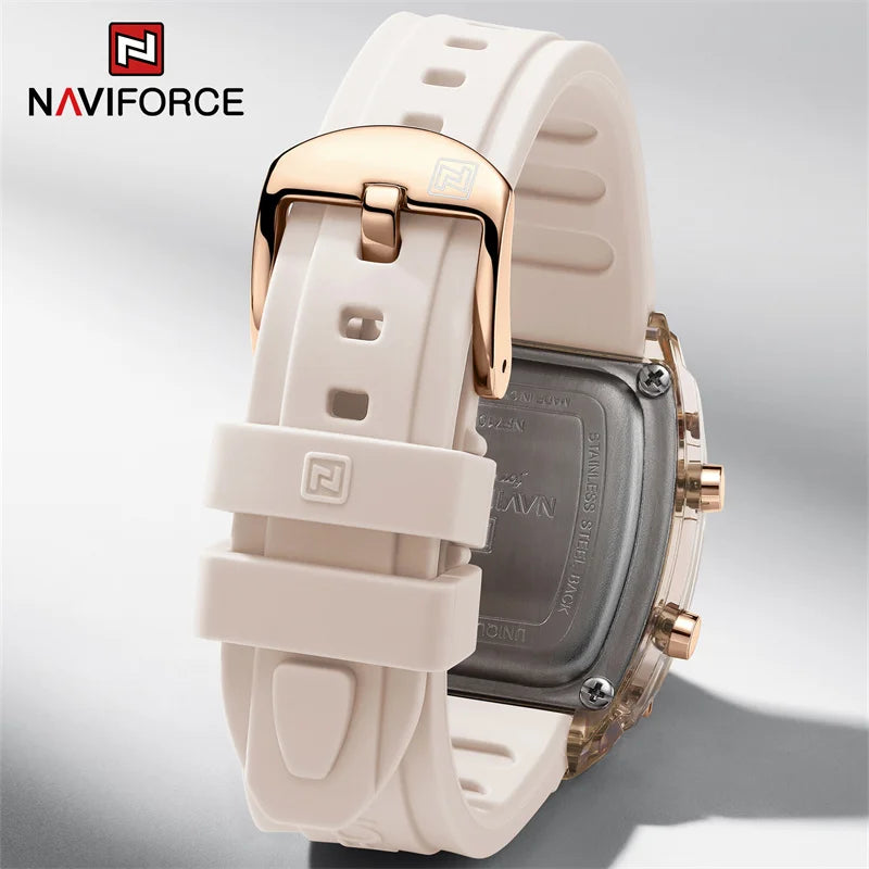 NAVIFORCE Women Watch Waterproof Personality Square Wristwatches LED Digital Silicone Strap Sport Electronic Clock Montre Femme