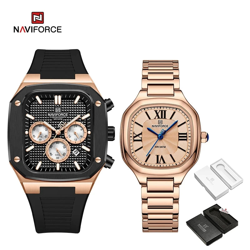 NAVIFORCE Lover’s Watch for Men and Women Casual Fashion Dress Wristwatch Waterproof Date Clock Couple Watch Gifts Set for Sale