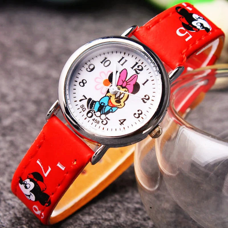 Disney Mickey Minnie Cute Cartoon Girls Kids Quartz Watches Children's Watch Lovely Fashion Girl Wristwatches