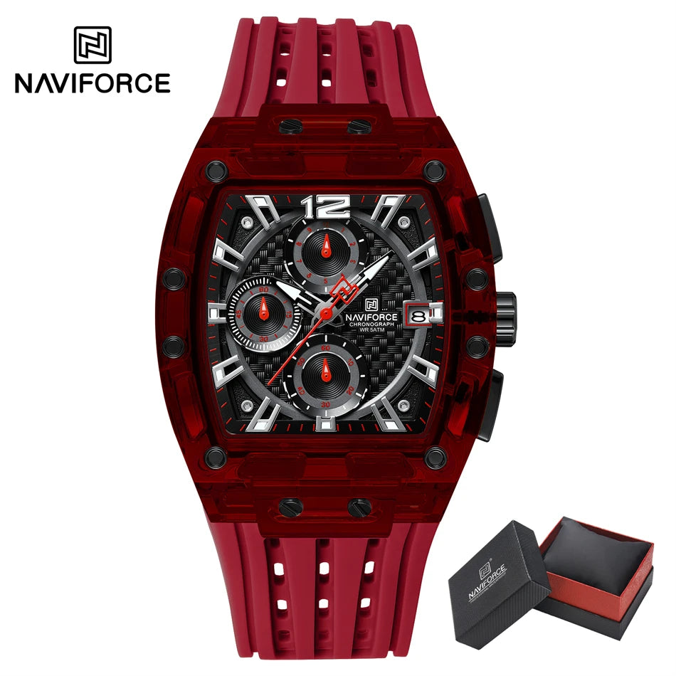 NAVIFORCE Men's Watch High Quality Quartz Fashion Clock Waterproof Silicone Tape Watch for Men Luminous Date Sports Wristwatches