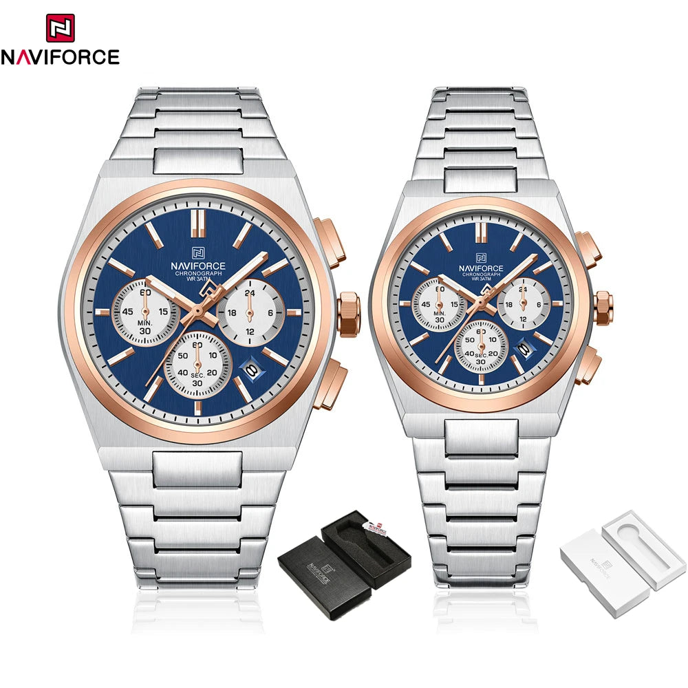 NAVIFORCE Fashion Couple Set Watch Classic Luxury Men Women Simple Quartz Watches Stainless Steel Waterproof Wristwatch 2pcs