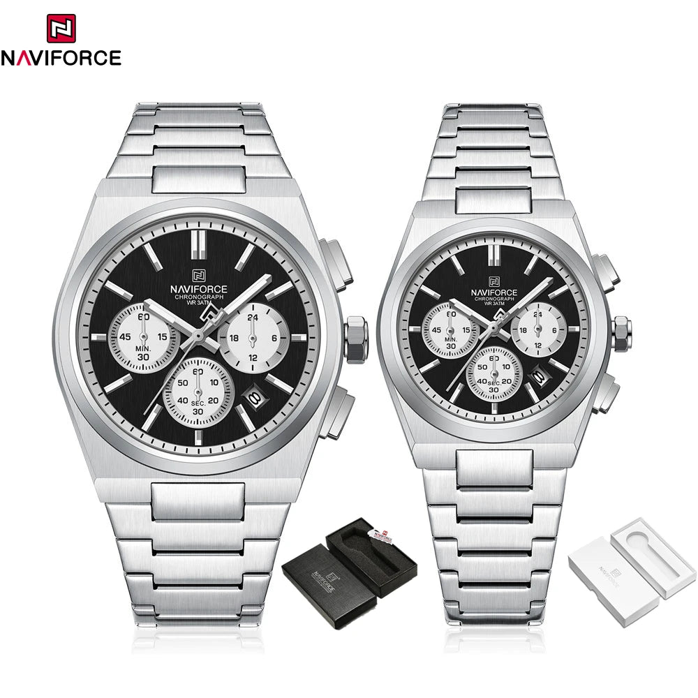 NAVIFORCE Fashion Couple Set Watch Classic Luxury Men Women Simple Quartz Watches Stainless Steel Waterproof Wristwatch 2pcs