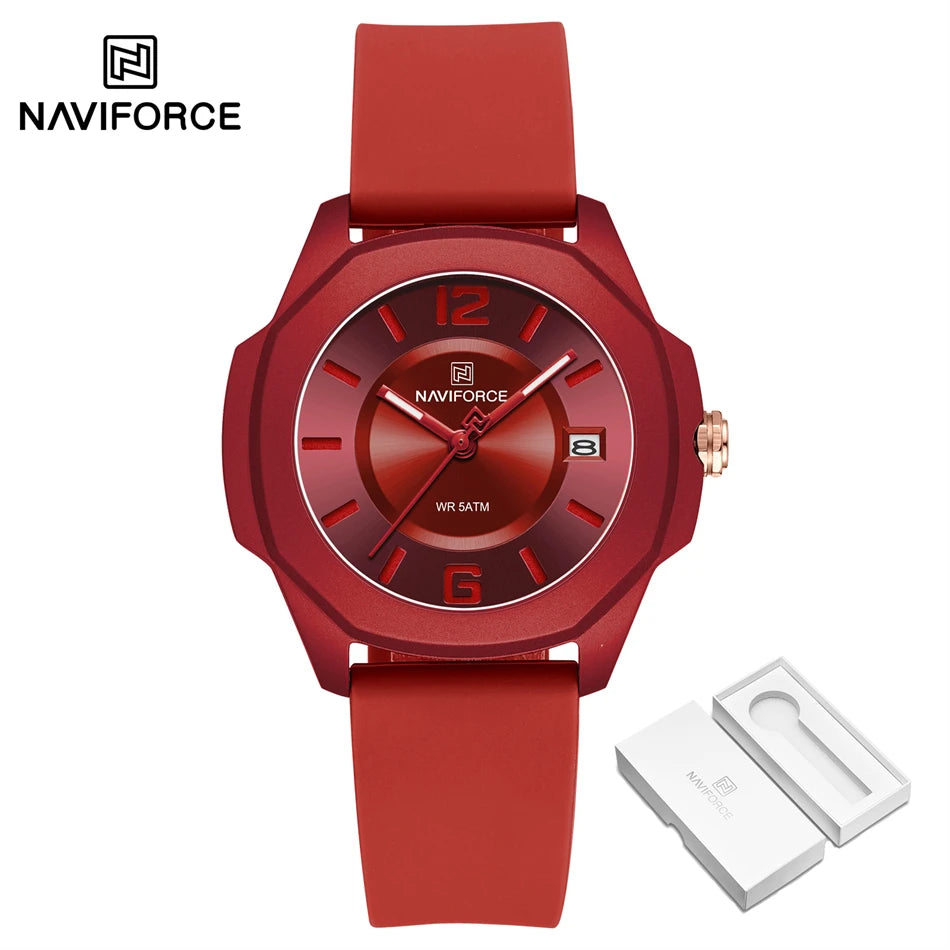 NAVIFORCE Luxury Watch Women's Quartz Watches Ladies Simple Style Silicone Strap Wrist Watch Waterproof Watches Reloj Mujer