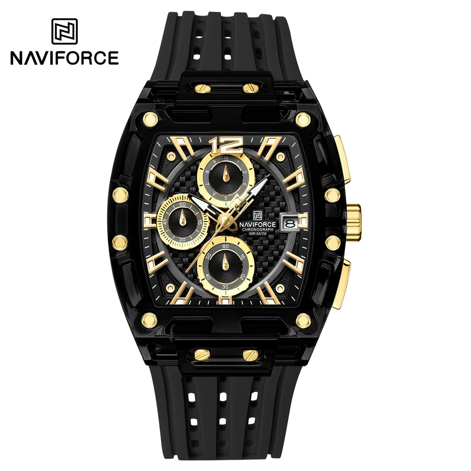 NAVIFORCE Men's Watch High Quality Quartz Fashion Clock Waterproof Silicone Tape Watch for Men Luminous Date Sports Wristwatches