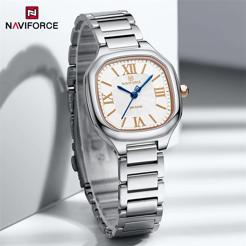 NAVIFORCE Brand Women Watch Stainless Steel Strap Waterproof Personality Fashion Female Quartz Wristwatch Relogio Feminino 2024