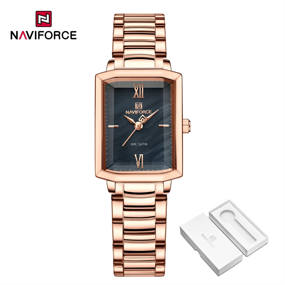 NAVIFORCE Ladies Watches Women High Quality Simple Watch Top Brand Steel Belt Quartz Square Waterproof Wristwatch Beautiful Gift